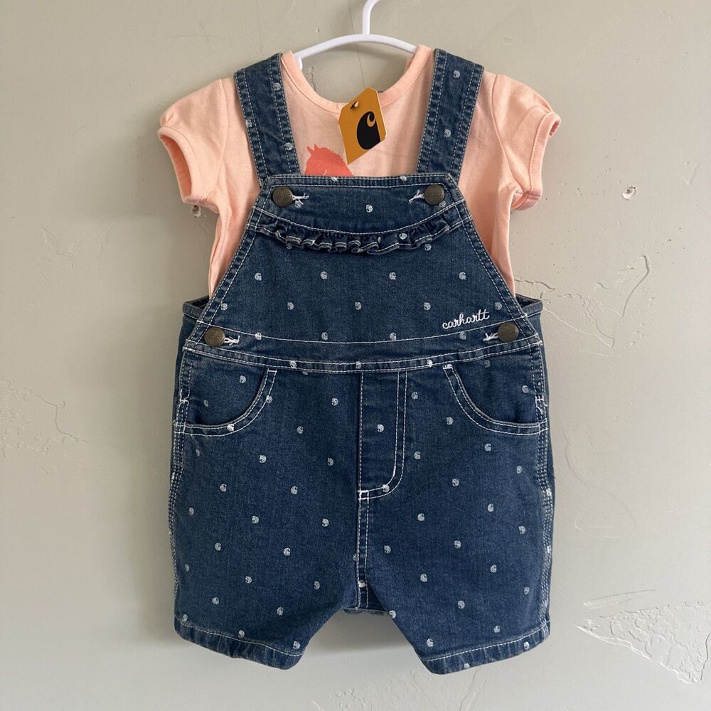 Carhartt NWT 24 Months 2T Girls Baby Denim Drill Shortalls Overalls Outfi